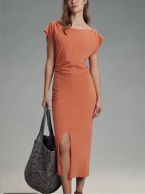 Nation LTD Salma Boat-Neck Pleated Midi Dress Size Large